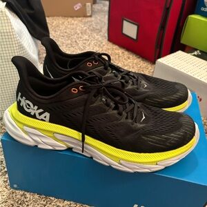Hoka Clifton Black & Neon Yellow Running Shoe